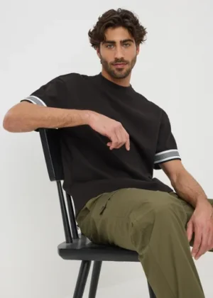 Black Smart Stripe Arm Co Ord T-Shirt